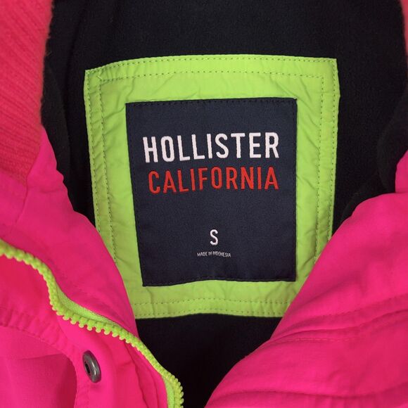 Hollister Jacket Womens Small Pink Bright Hot Neon Puffer Winter Coat Snow Ski - Picture 5 of 15